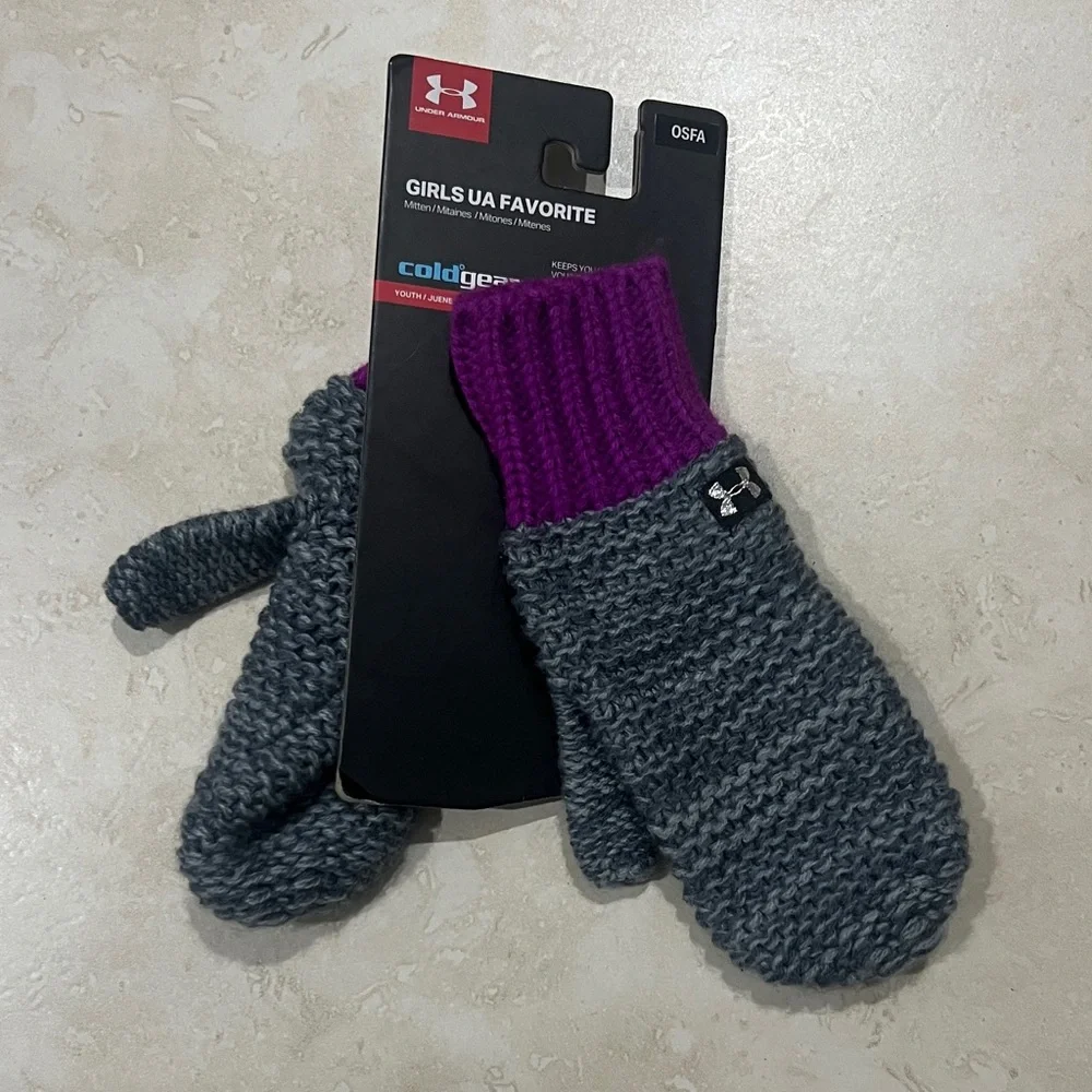 Under Armour Gray and Purple Knit Mittens